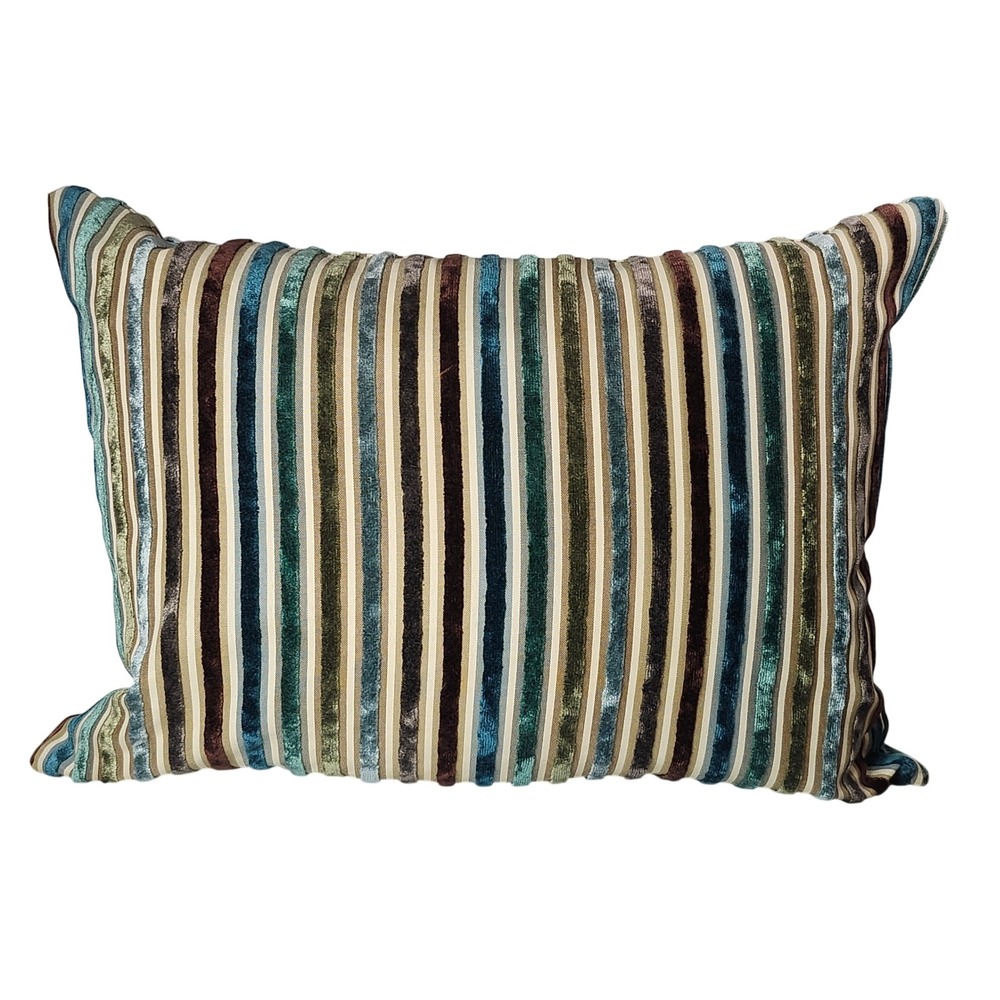 Vintage Pier 1 Striped Velvet Lumbar Accent Throw Pillow Down Filled 18x14